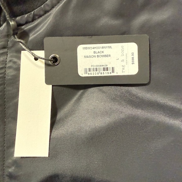 RAG & BONE Bomber Jacket Mens Large Black Zip Up Recycled Nylon Mason $598 - Picture 3 of 13